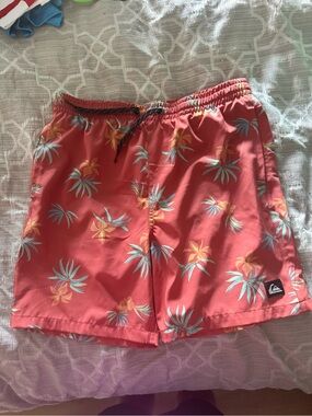Quiksilver Orange Coral Swim Shorts with Subtle Floral Accent